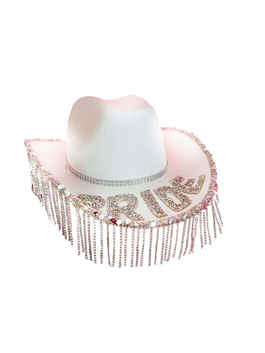 Bride Rhinestone Fringe Cowboy Hat | Nashville Bachelorette Party Accessory | White Bridal Gift |... | Etsy (US)