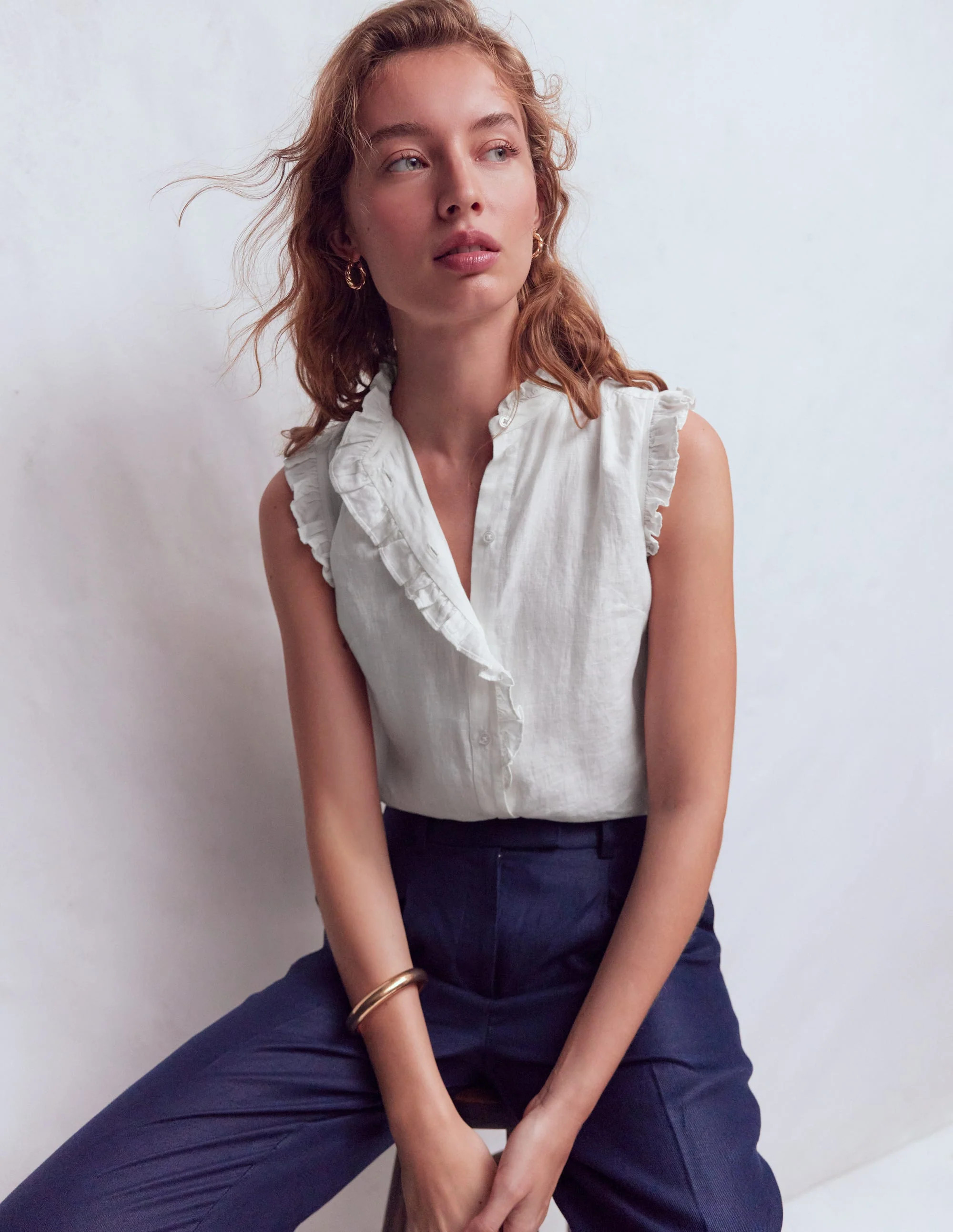 Isabel Sleeveless Linen Top-White | Boden (US)