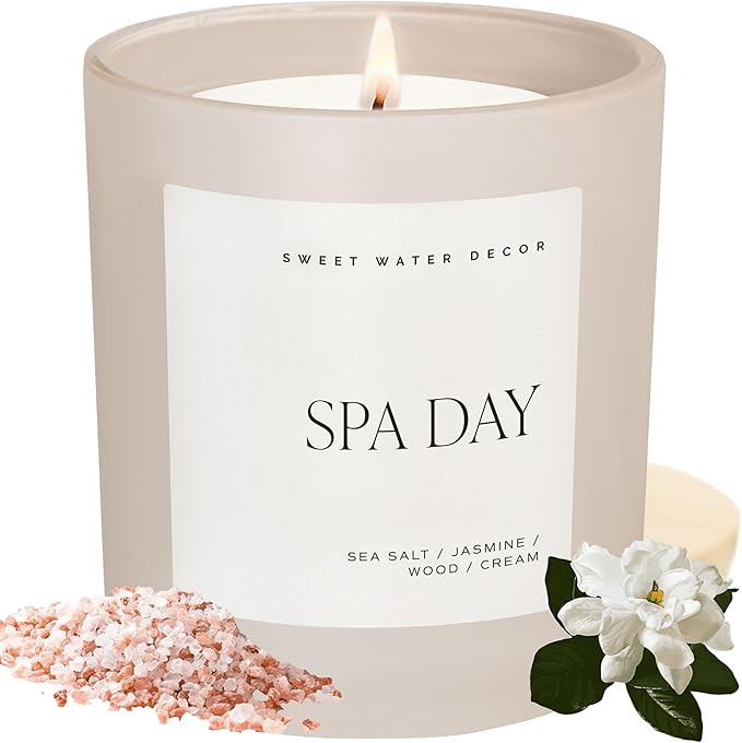 Sweet Water Decor Spa Day Soy Candle - Sea Salt, Jasmine, Wood and Cream Scented Aromatherapy Can... | Amazon (US)