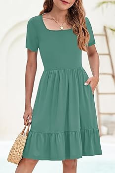 YOVION Girls Summer Dress Square Neck Short Sleeve Casual Loose Ruffle Tiered Dresses with Pocket... | Amazon (US)