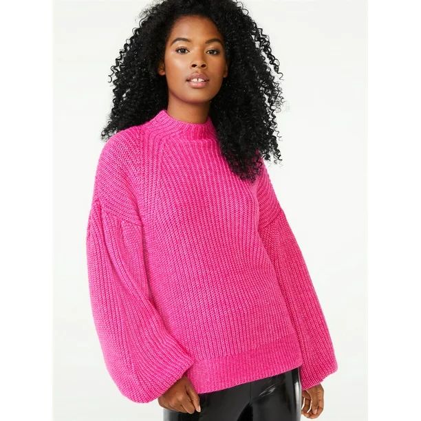 Scoop Women's Cozy Mock Neck Sweater with Balloon Sleeves - Walmart.com | Walmart (US)