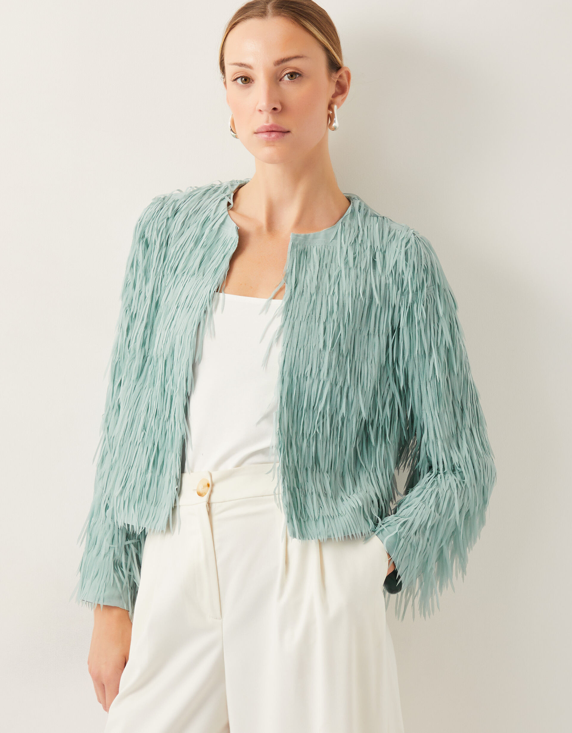 Cosima Fringe Jacket Green | Monsoon (UK)
