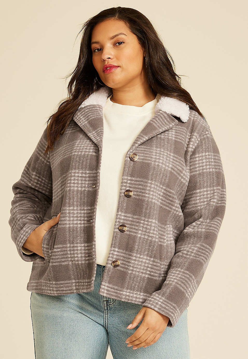 Plaid Sherpa Collar Jacket | Maurices