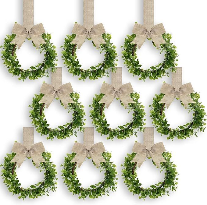 9 Pcs Christmas Kitchen Cabinet Wreaths 9.8" Small Boxwood Wreaths with Ribbon Farmhouse Artifici... | Amazon (US)