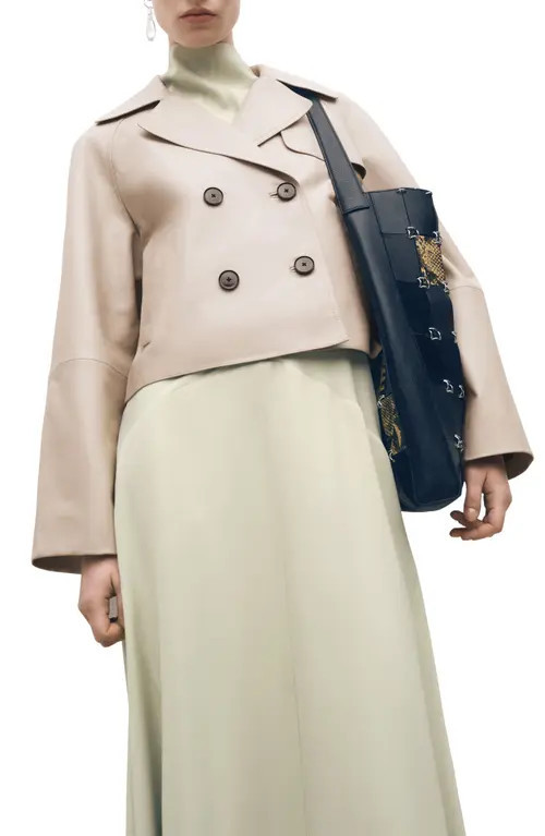 MANGO Crop Leather Trench Coat in Ice Grey at Nordstrom, Size Large | Nordstrom