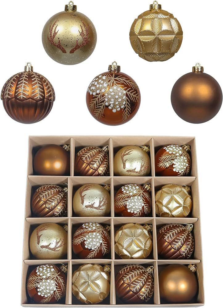 Valery Madelyn Christmas Ornaments Set, 16ct Bronze Copper and Gold Shatterproof Christmas Tree D... | Amazon (US)