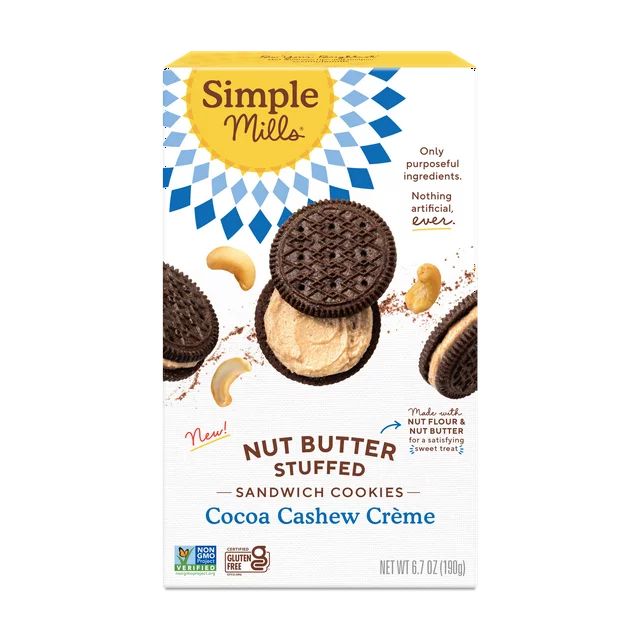 Simple Mills Nut Butter Stuffed Sandwich Cookies, Cocoa Cashew Creme, Gluten-Free, 6.7 oz | Walmart (US)