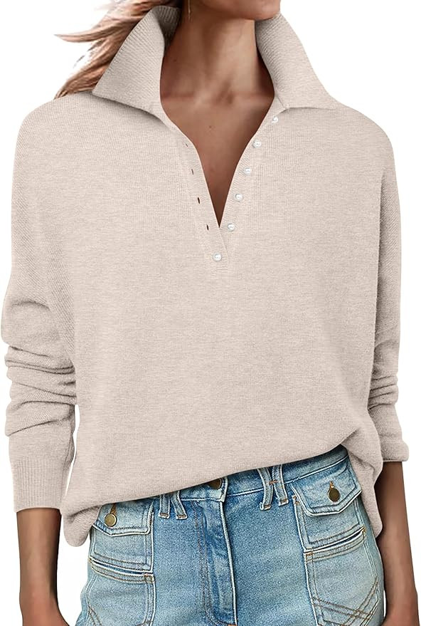 ANRABESS Womens Long Sleeve Polo Sweaters Knit Button Shirt Lightweight Dressy Casual Basic Pullo... | Amazon (US)