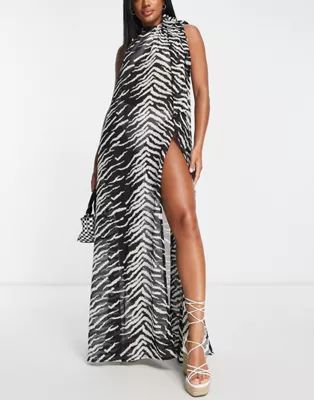 Candypants high neck dress with slit detail in zebra print | ASOS (Global)