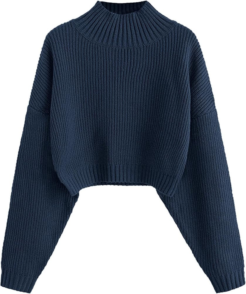 ZAFUL Women's Cropped Turtleneck Sweater Lantern Sleeve Ribbed Knit Pullover Sweater Jumper | Amazon (US)