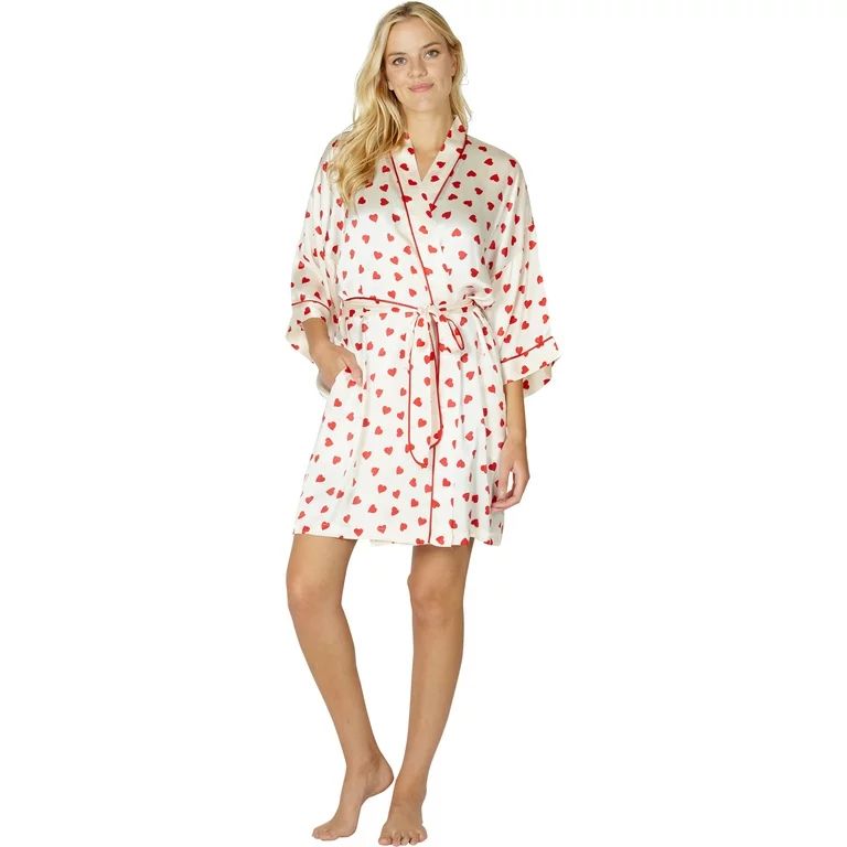 Intimo Womens Sweetheart Silk Kimono Robe, Ivory, L | Walmart (US)