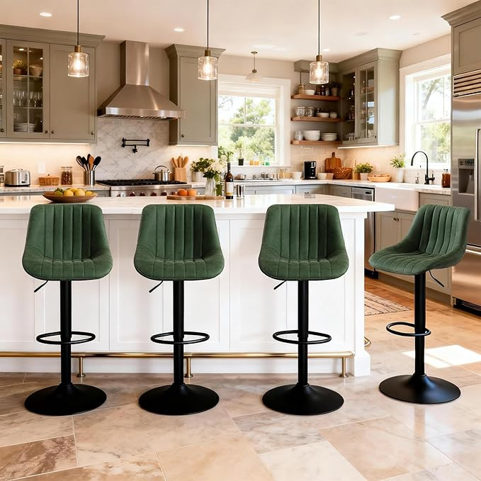 Swivel Adjustable Bar Stools Set of 4, Counter Height Barstools with Back and Footrest, Faux Leat... | Amazon (US)