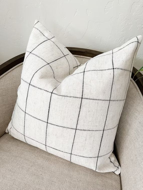 Windowpane Pillow Plaid Pillow Modern Farmhouse Decor Linen - Etsy | Etsy (US)