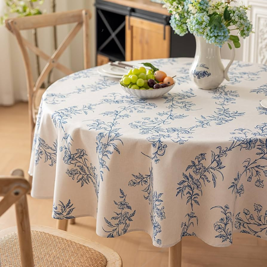 Qidordour Round Tablecloth, 70 inch Diameter, Faux Linen Table Cloth, Water Resistant Spill-Proof... | Amazon (US)