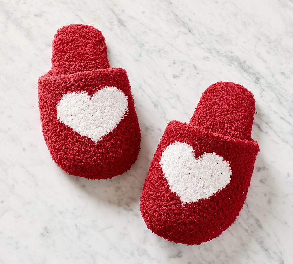 Heart Jacquard Slippers, Large, Ivory/Red | Pottery Barn (US)
