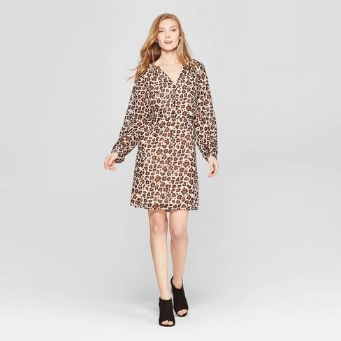 Women's Leopard Print Long Sleeve Chiffon Dress - A New Day™ Tan | Target