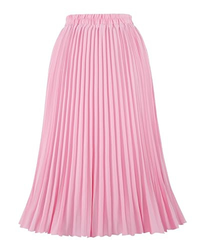 THHGPO Women's Pleated Skirts High Elastic Waist A-Line Swing Skirt Midi Length Baby Pink L | Amazon (US)