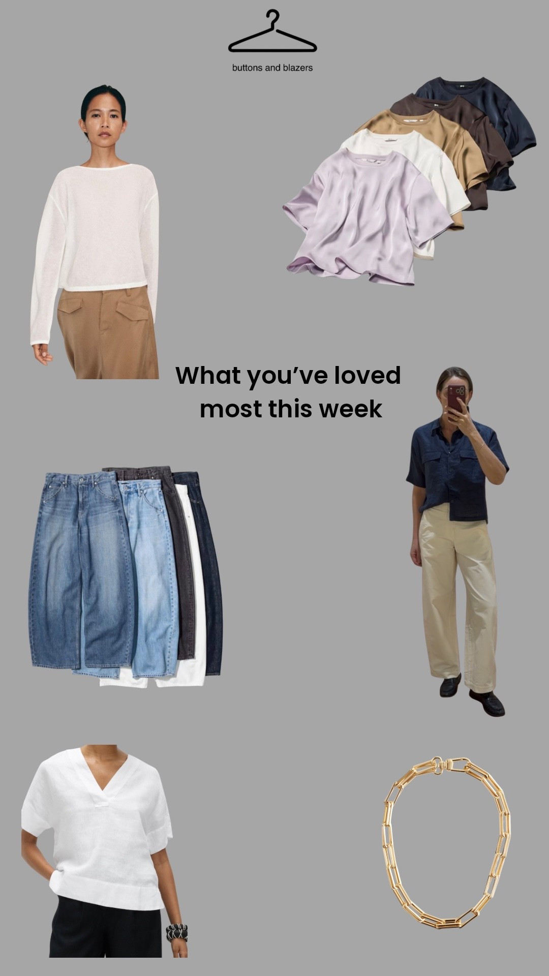 The things you’ve loved most this past week. Flattering trouser shapes, early signs of linen, a gorgeous chunky chain and the simplest satin tee you’ll wear for years. 
I wear 25/31 jeans, small trousers, medium satin tee and linen shirt, size 10 linen popover x

#LTKuk #LTKspring #LTKstyletip