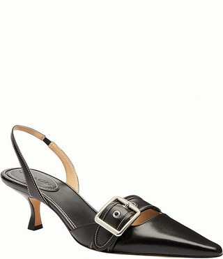 COACH Margot Signature Leather Buckle Hardware Slingback Kitten Heel Pumps | Dillard's | Dillard's