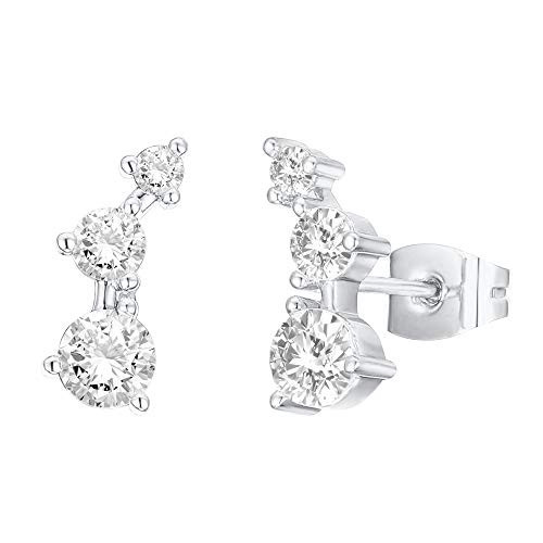 PAVOI 14K Gold Plated 925 Sterling Silver Post Cubic Zirconia Ear Crawler Earrings - Climber Earrings for Women (Mini, 14K White Plated) | Amazon (US)