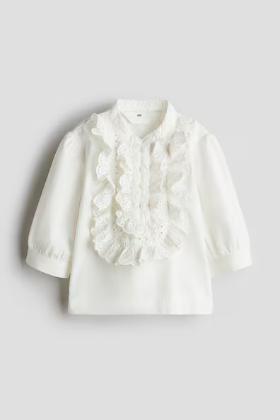 H & M - Ruffled Cotton Poplin Blouse - White | H&M (US + CA)