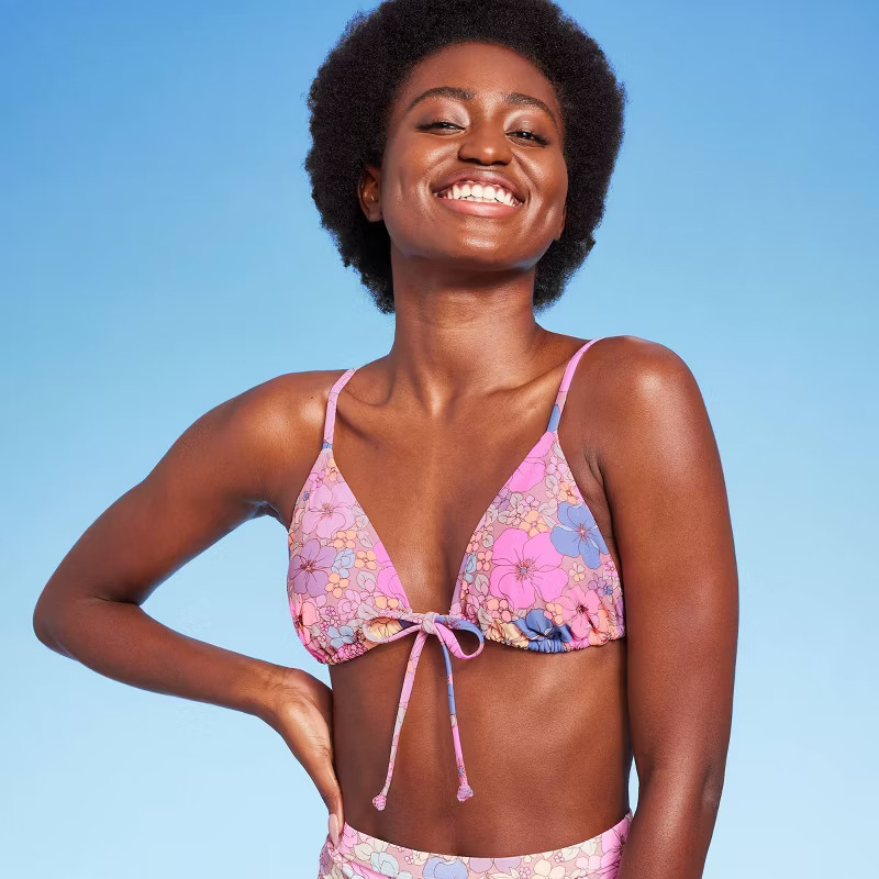 Women's Tie-Front Triangle Bikini Top - Wild Fable™ Floral Print | Target