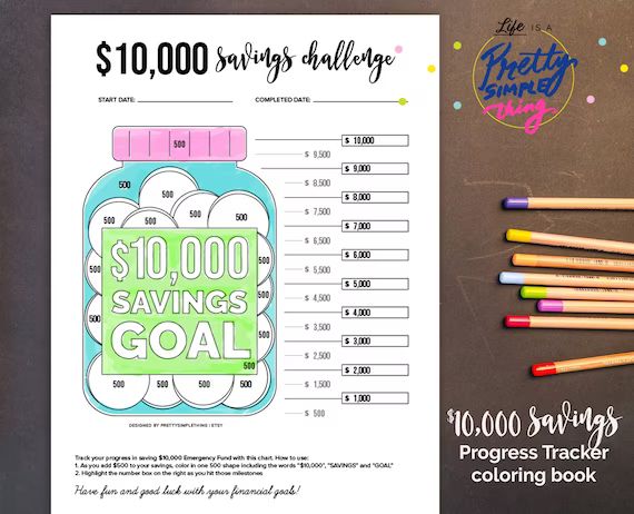 10000 Savings Challenge Coloring Page for SAVINGS GOAL | Etsy | Etsy (US)