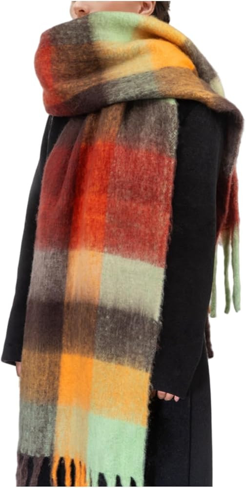 Womens Scarf Winter Big Colorful Checked Thick Warm Soft Scarves Casual Tassel Blanket Scarf | Amazon (US)