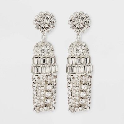 Rhinestone Tassel Earrings - Silver | Target