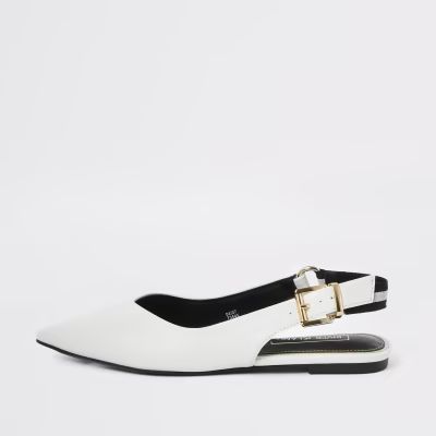 White pointed toe sling back flat shoe | River Island (UK & IE)