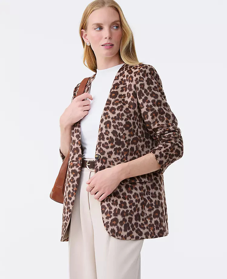 The Longline Collarless Blazer in Animal Print | Ann Taylor