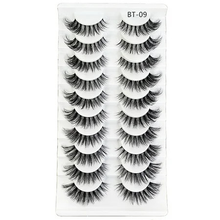 3D False Eyelashes Fluffy Soft Eyelashes Clear Stem Faux Mink Lashes Seamless Band Cruelty Free 10 Pairs BT-09 | Walmart (US)