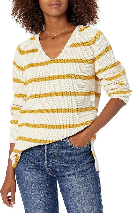 Goodthreads Women's Cotton Shaker Stitch Deep V-Neck Sweater | Amazon (US)