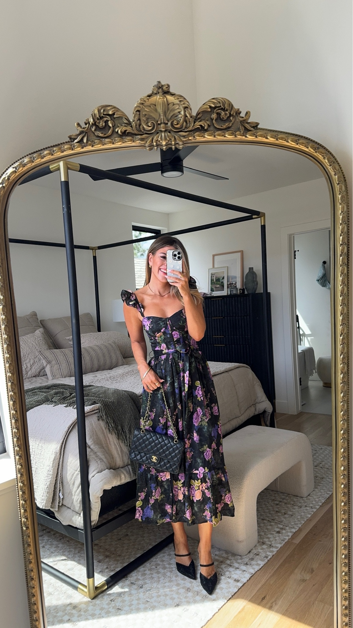 Black floral midi wedding guest dress from lulus fall formal event dress

Wearing my usual small/2

Factor code: emerson50

#LTKStyleTip #LTKWedding #LTKParties