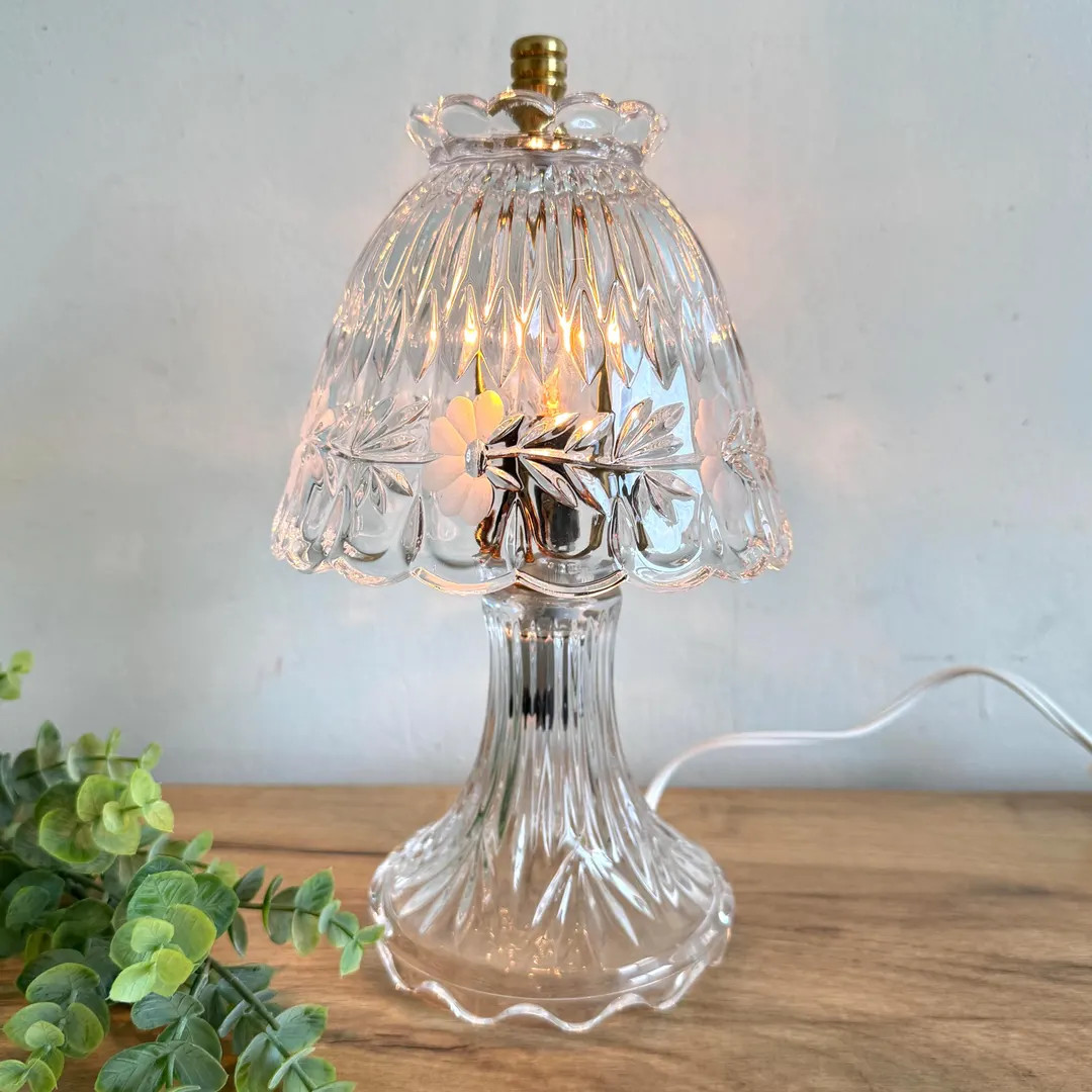 Vintage Crystal Table Lamp | Princess House Heritage Glass | Etched Floral Cottagecore Decor Ligh... | Etsy (US)
