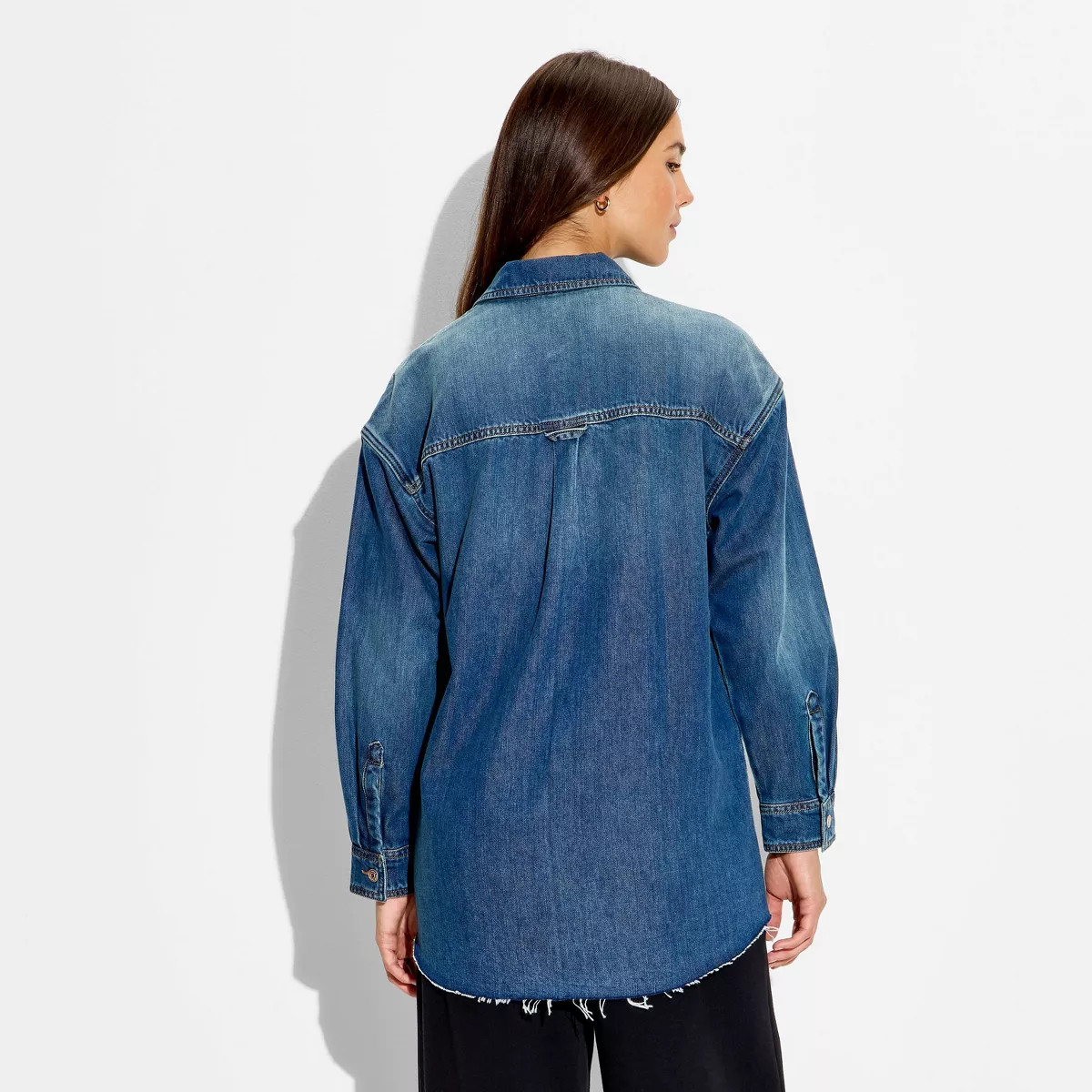 Women's Long Sleeve Button-Down Denim Shirt - Wild Fable™ Medium Wash L | Target