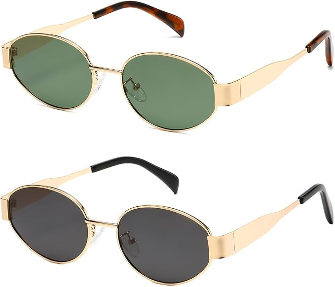 Retro Oval Sunglasses for Women Men - Trendy Polarized Sun Glasses Classic Metal Frame Shades | Amazon (US)