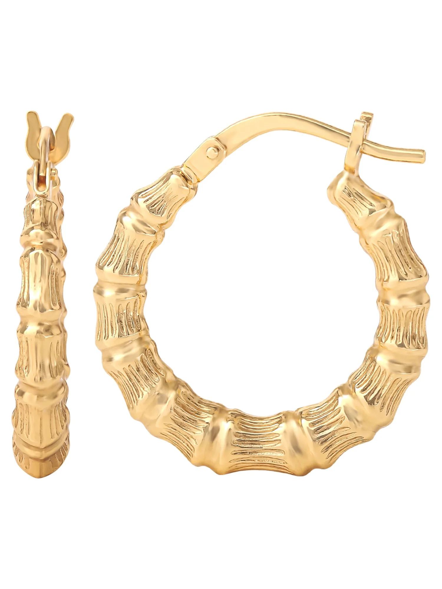 JS Jessica Simpson Women’s Gold Plated Sterling Silver Bamboo Hoop Earrings | Walmart (US)