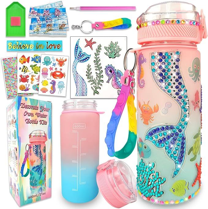EDsportshouse Decorate Your Own Water Bottle Kits for Girls Age 4-6-8-10,Mermaid Gem Diamond Pain... | Amazon (US)