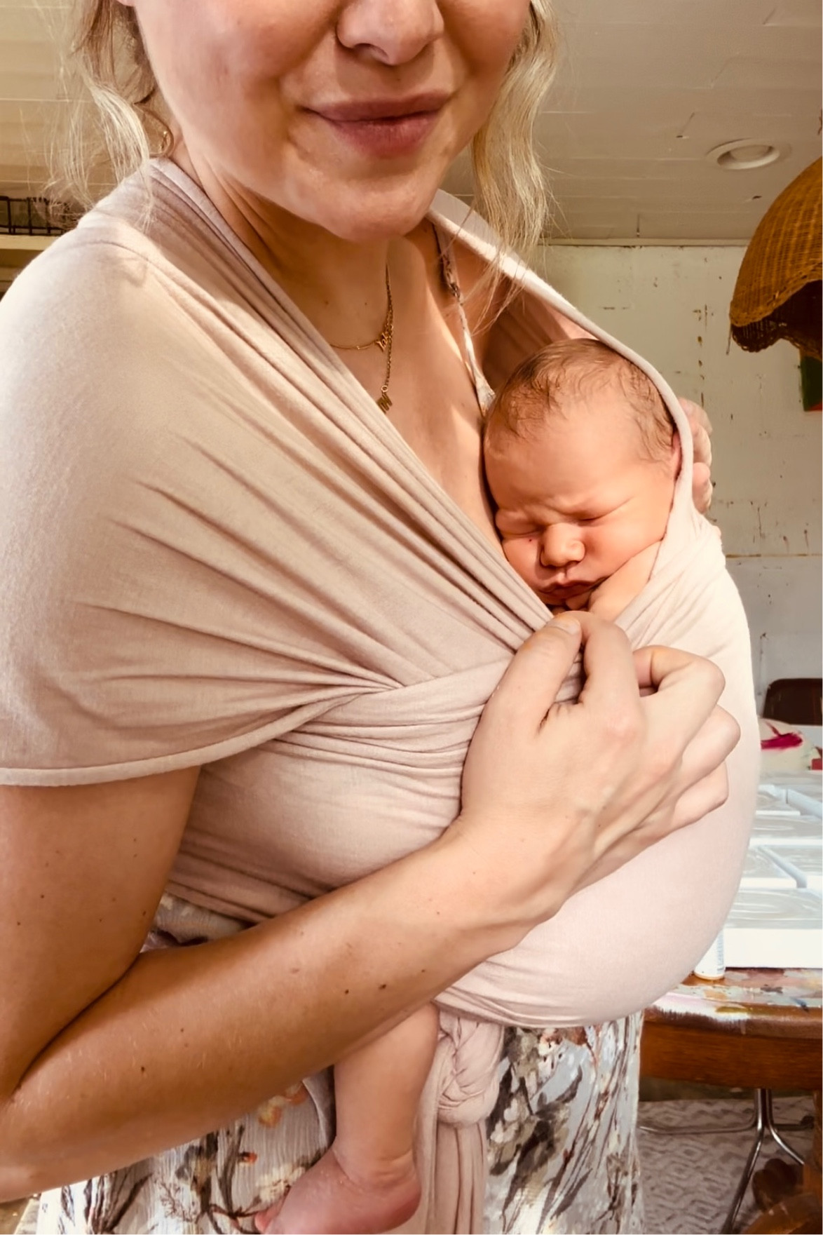 spent part of my mother’s day painting in my she shed and couldn’t have done it without my solly baby carrier! #sollybabycarrier #babywearing #2weeksold #solly