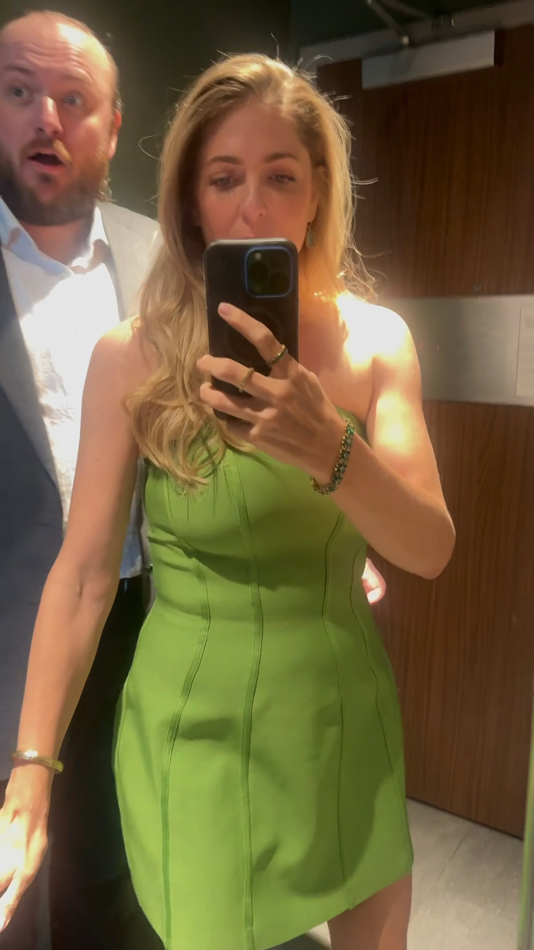 Andrew is in a custom suit and shirt with his initials that I gifted him for our anniversary/Christmas present last year. my dress is new, but not linkable in this color. Elliatt rose strapless mini dress in green! I also ordered in black last week for a western wedding shower in Abilene. 

#LTKSummerEdit