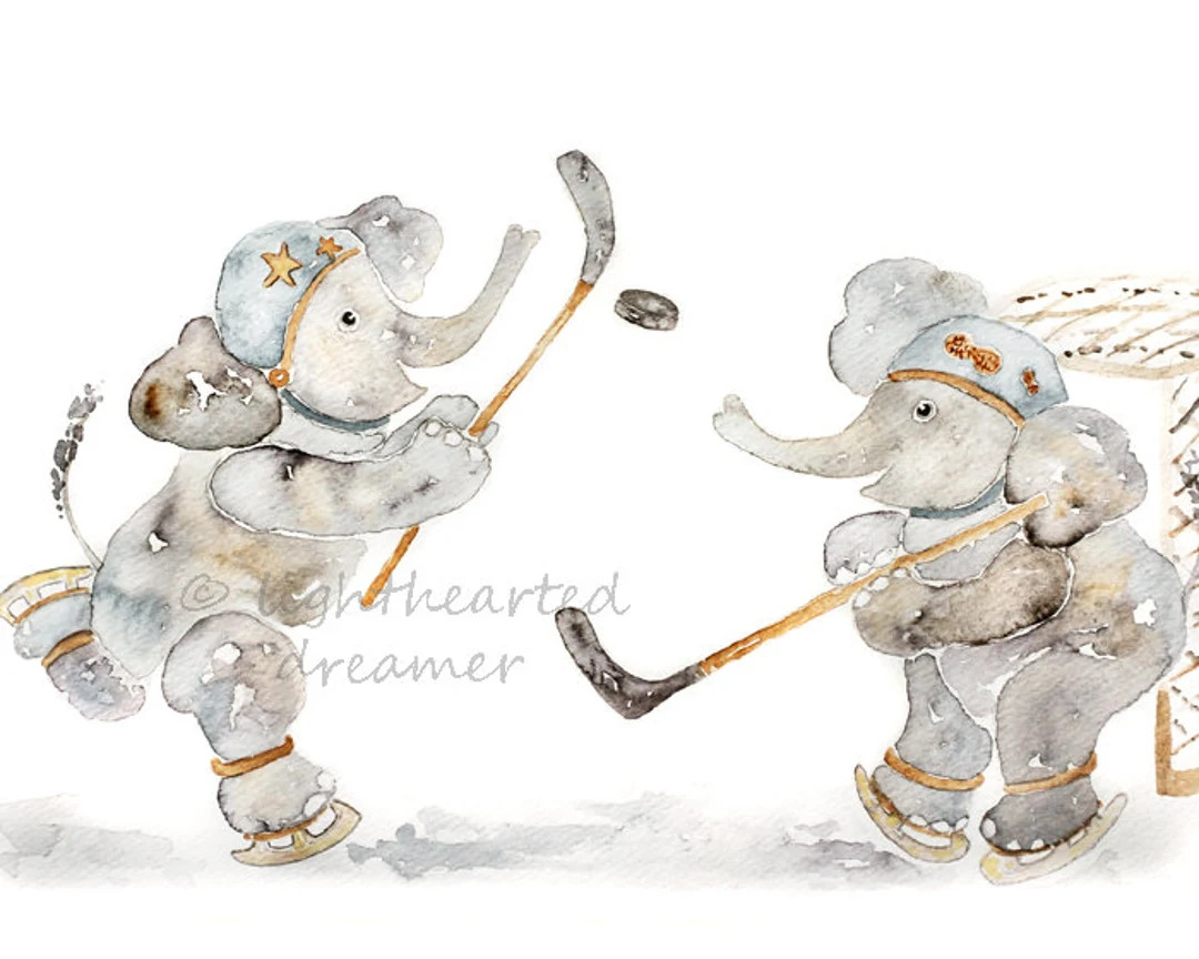 Boy's Nursery Art, Hockey Nursery Print, Gift for New Dad, Sports Nursery, Elephant Nursery Art, ... | Etsy (US)