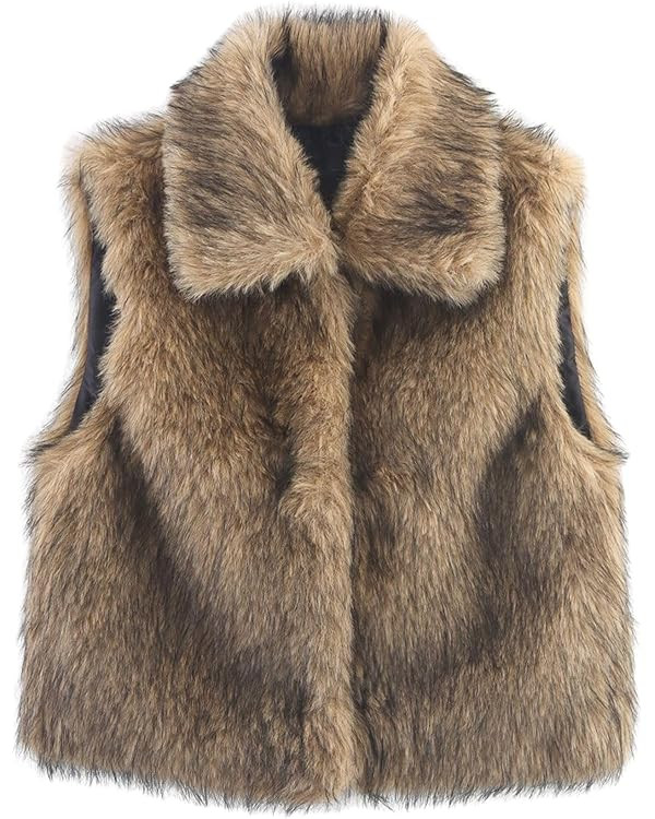 FindThy Women’s Furry Faux Fur Vest Stylish Lapel Collar Sleeveless Button Down Winter Crop Wai... | Amazon (US)