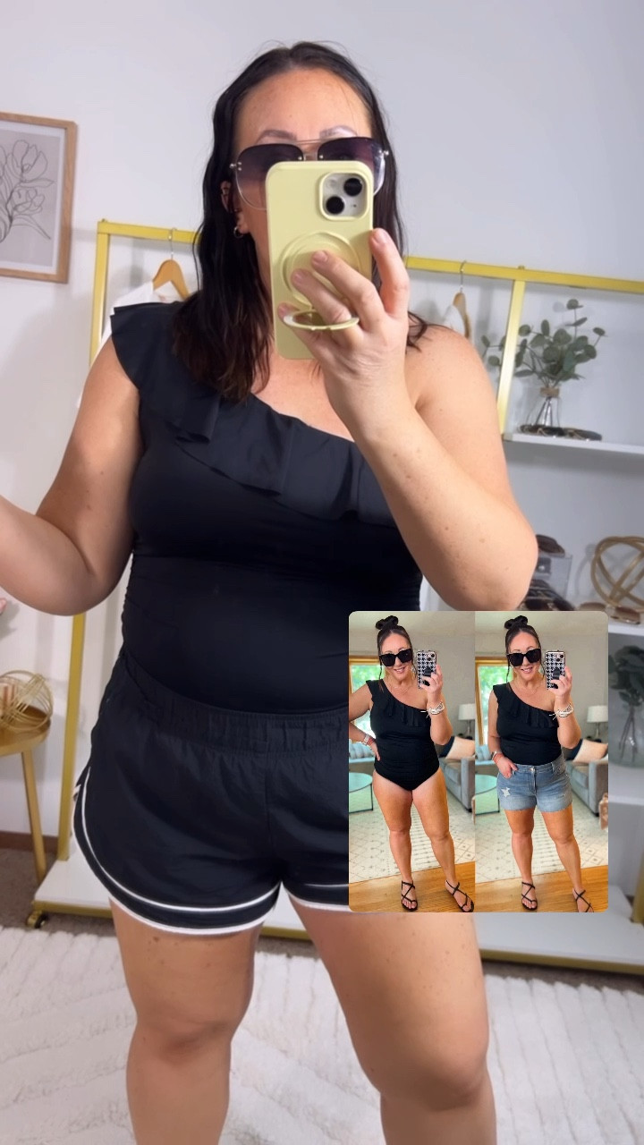 Wearing one of my favorite Amazon swimsuits! Always one of my go-to’s! Size 16 fits perfectly! I love how flattering this one is on my curvy body! XL Target shorts. Target slide sandals that look like lululemon and so comfy! 

#LTKPlusSize #LTKSwim #LTKFindsUnder50