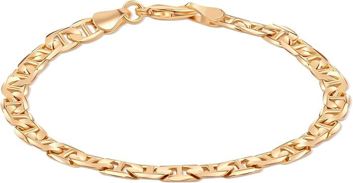 Barzel 18K Gold Plated Flat Mariner/Marina Link Chain Bracelet - Made In Brazil | Amazon (US)