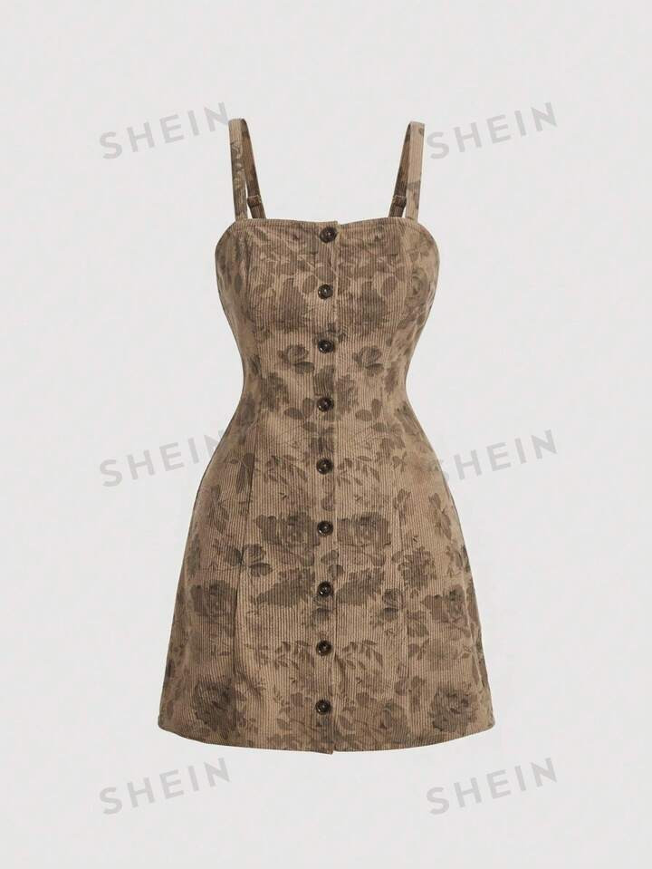 SHEIN MOD Women's Floral Print Corduroy Dress | SHEIN
