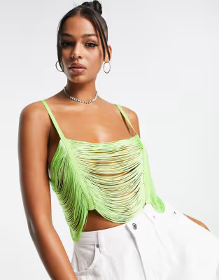 ASOS DESIGN fringed cami in green | ASOS (Global)