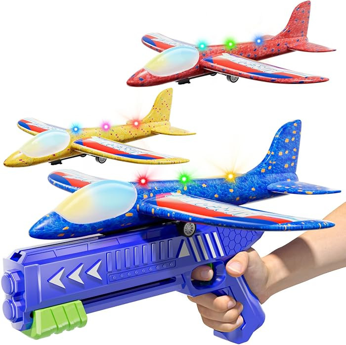 Doloowee 3 Pack Airplane Launcher Toys, 12.6 Inch LED Foam Glider Airplane Catapult, 2 Flight Mod... | Amazon (UK)