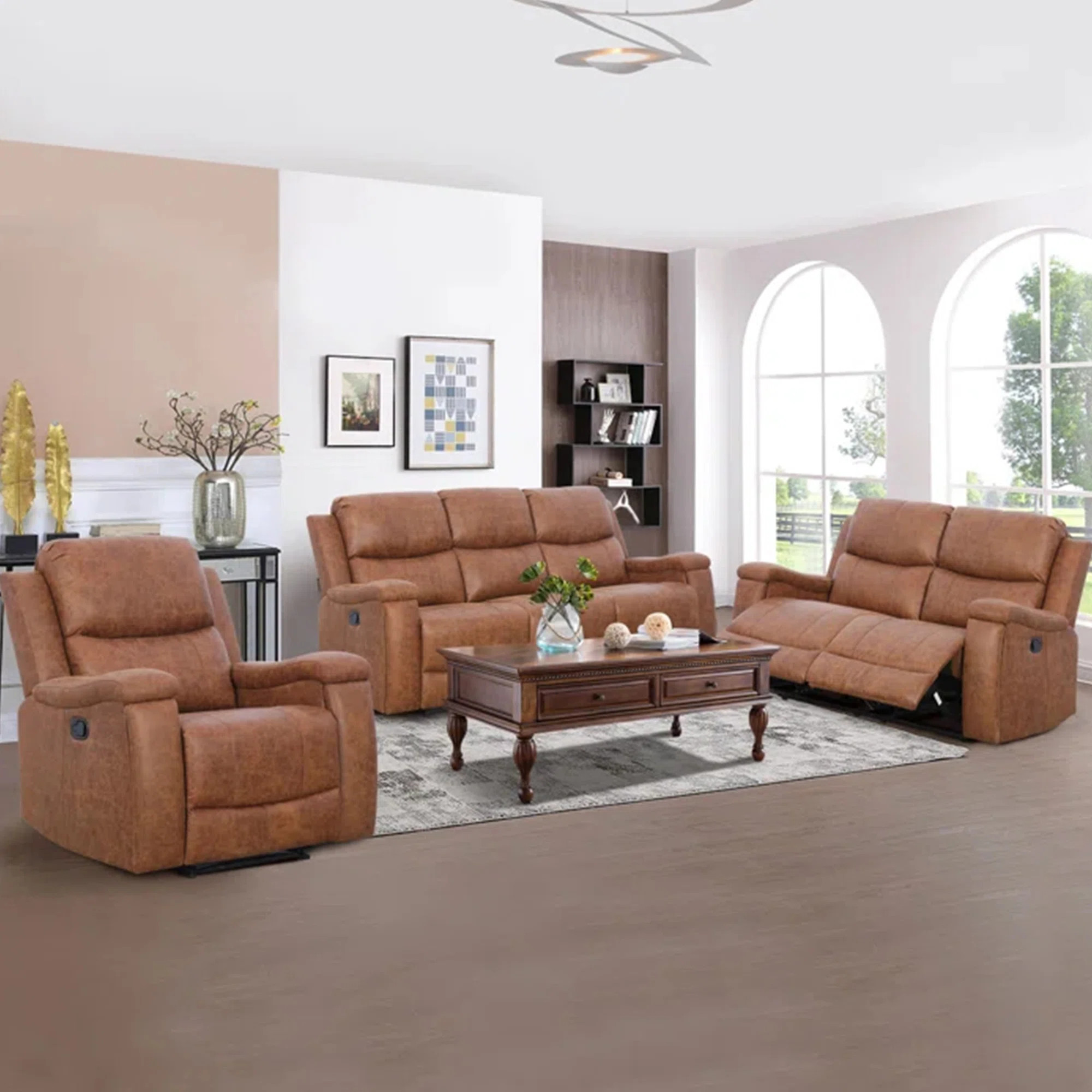 Ilkeston 3-Piece Vegan Leather Manual Reclining Living Room Set with Hidden Cupholder | Wayfair North America