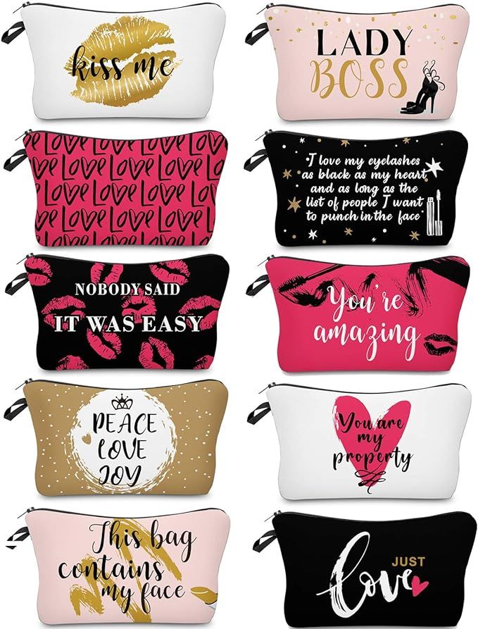 10 Pieces Letters Makeup Bags Cosmetic Pouch Travel Zipper Cosmetic Organizer Toiletry Bag Printi... | Amazon (US)